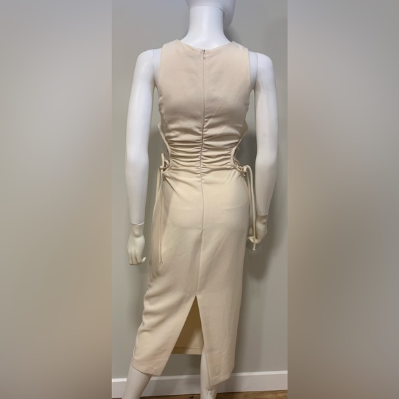Zara Womens Cut Out Midi Dress Vanilla Ivory Blogger Favorite Bodycon Womens XS - Picture 3 of 3